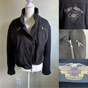 Harley Davidson Women's Knit Embroidered Collar Full Zip Jacket Size L Moto EUC